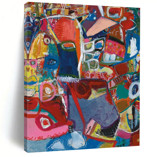 “Colorful Abstract Tapestry” - Multicolor, Interconnected Shapes Painting On Canvas DTP297