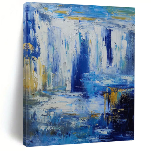Blue and Gold Abstract Waterfall - Abstract Landscape Painting On Canvas DKH1332