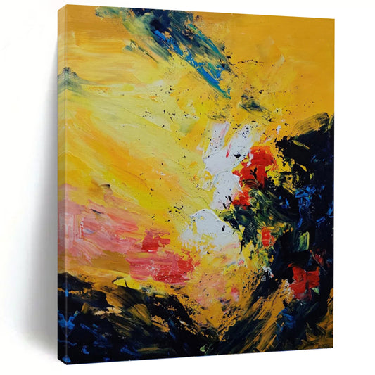 Bold Yellow, Red, and Blue Abstract - Abstract Painting On Canvas DKH1342