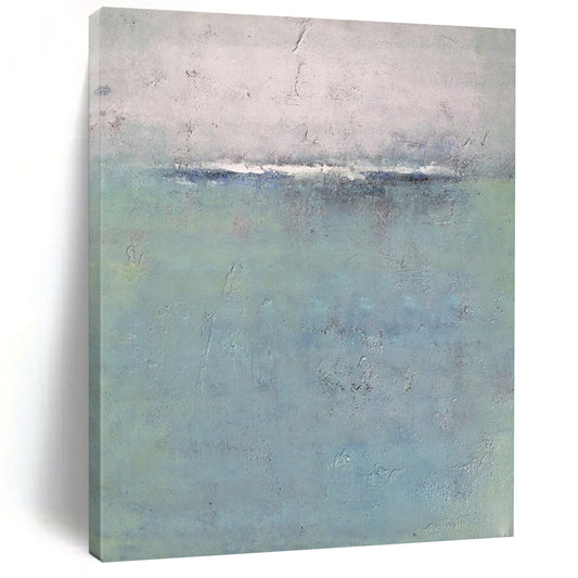 “Blue, Gray, Green Subtle Horizon ‘Quiet Calm’” - Impasto Abstract Landscape Painting On Canvas DTP354
