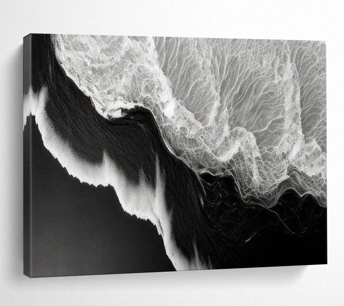 “Black - White Ocean Wave Abstraction” Abstract Seascape Painting On Canvas DLZ075