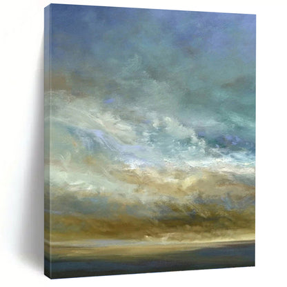 “Sky & Sea in Soft Hues” - Blue, Beige & White Impressionistic Painting On Canvas DKH0953