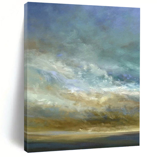 “Sky & Sea in Soft Hues” - Blue, Beige & White Impressionistic Painting On Canvas DKH0953