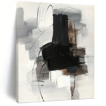 Monochrome Abstract Forms - Minimalist Abstract Painting On Canvas DKH1280