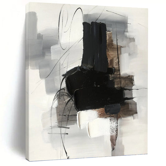 Monochrome Abstract Forms - Minimalist Abstract Painting On Canvas DKH1280