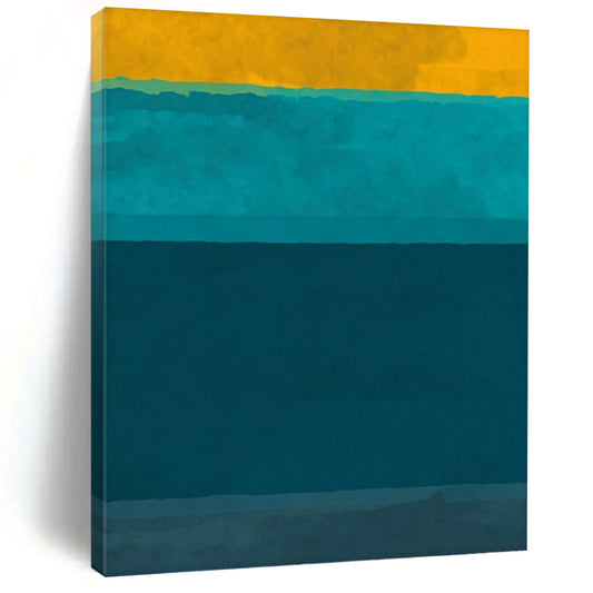 “Sunny Yellow & Ocean - Blue Stripes” - Minimalist Color - Block Painting On Canvas DKH1623