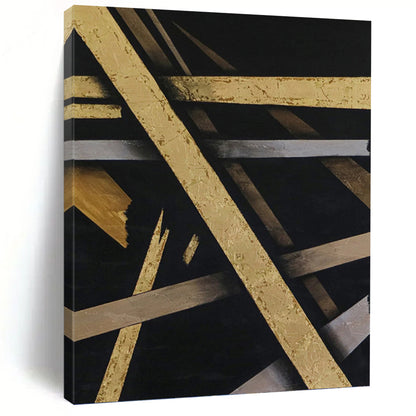 “Gold & Silver on Black Abstract” - Luxurious Abstract Painting On Canvas DKH1094
