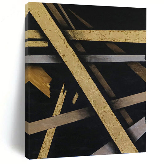 “Gold & Silver on Black Abstract” - Luxurious Abstract Painting On Canvas DKH1094