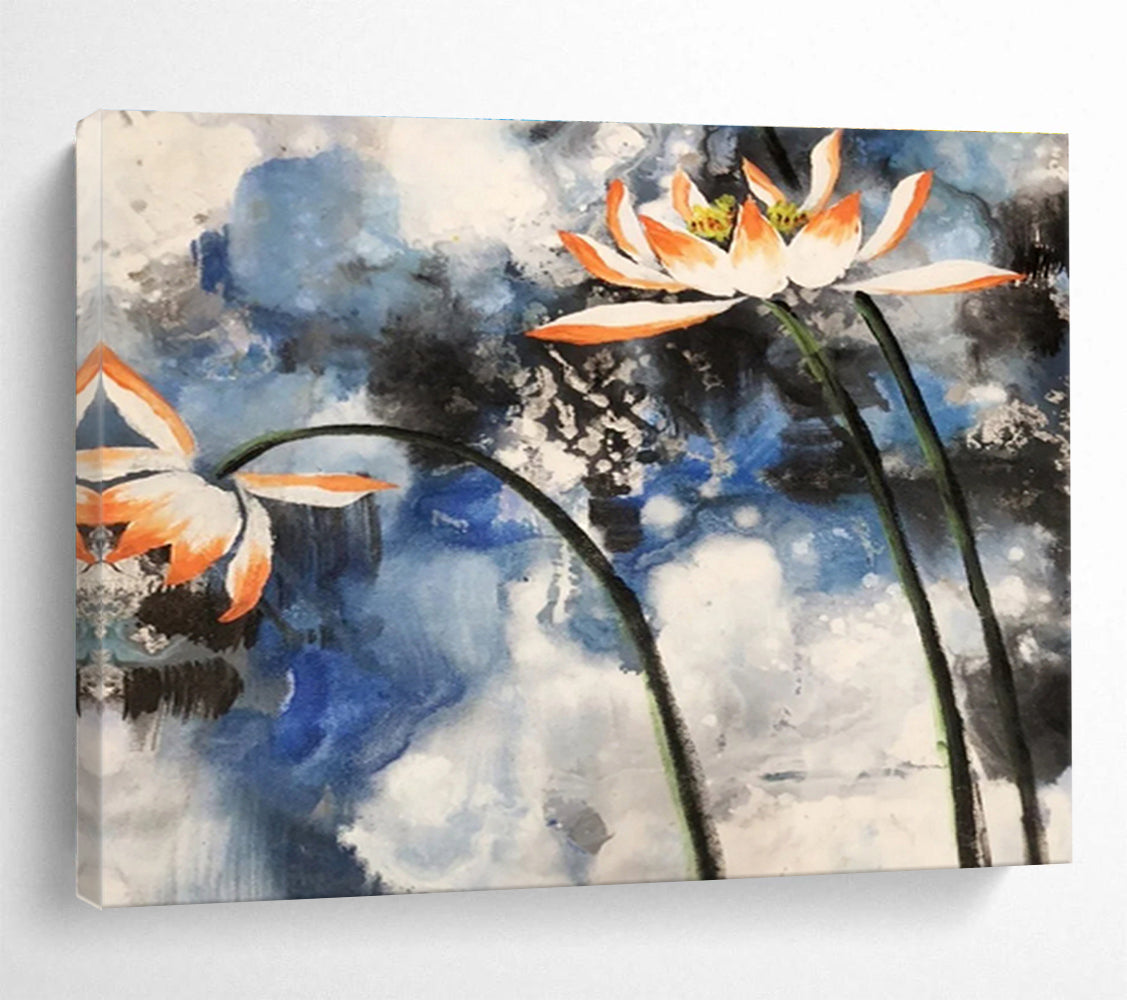 Watercolor Lotus Flowers - Watercolor Floral Painting On Canvas DKH627