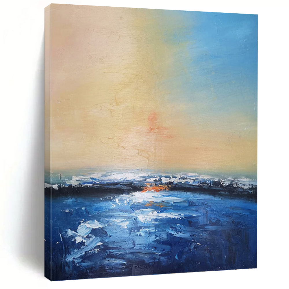 Soft Sunset Hues Over Water Abstract - Abstract Landscape Painting On Canvas DKH1324
