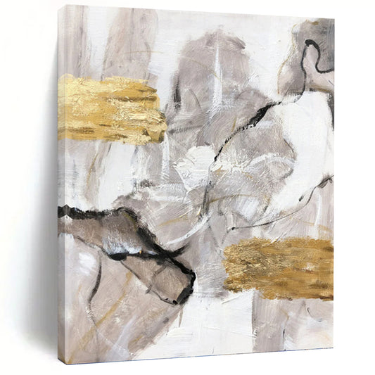 Neutral Tones with Gold Accents - Abstract Minimalist Painting On Canvas DKH1267