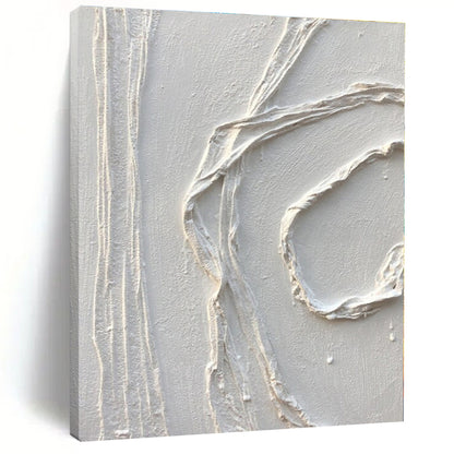 White Textured Curved Abstraction - Minimalist Textured Acrylic On Canvas CT1348