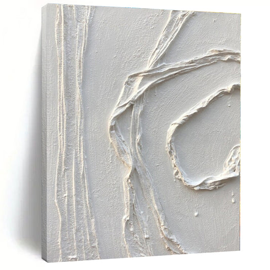 White Textured Curved Abstraction - Minimalist Textured Acrylic On Canvas CT1348
