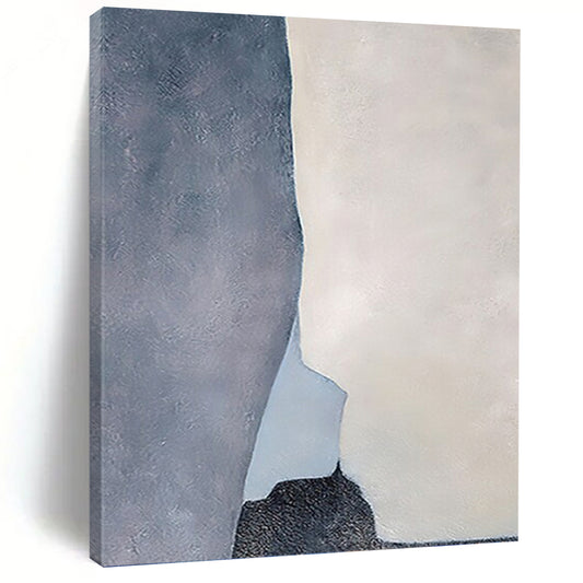 “Geometric Calm” - Gray, White & Light Blue Abstract Shapes Painting On Canvas DKH1539