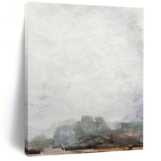 “Foggy Gray Horizon” - Gray, Green Abstract Landscape Painting On Canvas DTP222