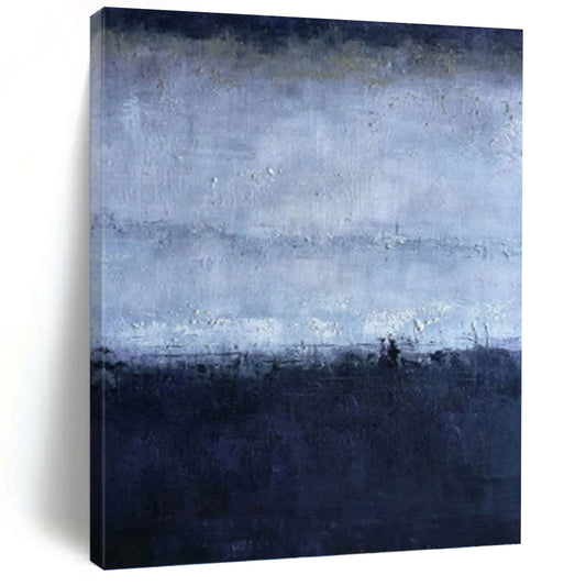 “Moody Blue Horizons” - Blue and Gray Abstract Landscape Painting On Canvas DKH1563