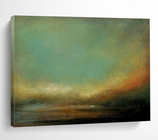 “Gradient Green Sky Horizon” - Gentle Landscape Painting On Canvas DKH778