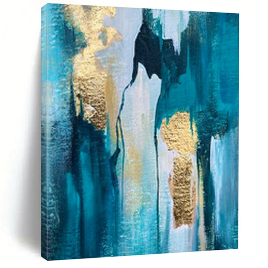 “Blue, Gold Cascading Waterfall” – Textured Abstract Art CT1007
