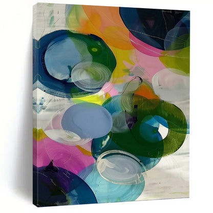 “Translucent Colorful Circles” - Multicolor Abstract Stained - Glass - Like Painting On Canvas DKH0999