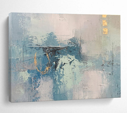 “Subtle Blue Abstract Layers” - Blue, Gray, Beige Minimalist Abstract Painting On Canvas DKH757