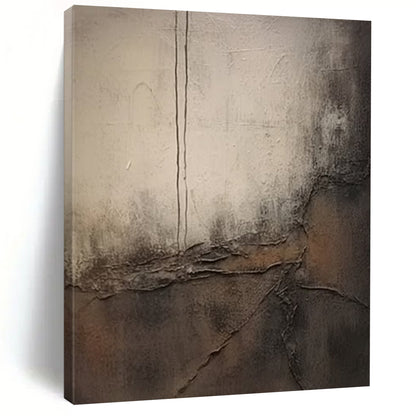 “Gray, Brown Textured Abstraction ‘Worn Narratives’” - Mixed - Media Abstract Painting On Canvas DTP355