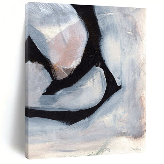 “Black & White Abstract Shapes” - Black, White Abstract Painting On Canvas DTP228