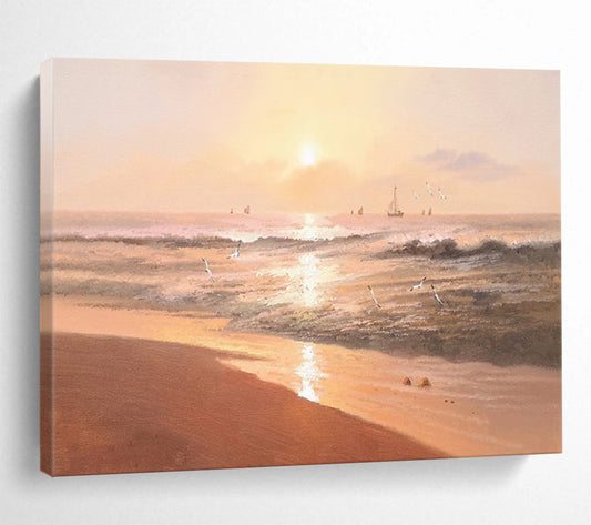 “Sunset Beach Serenade” - Orange, Pink & Gold Romantic Seascape Painting On Canvas DLZ264