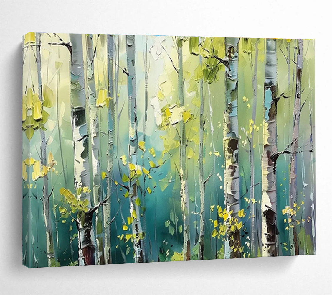 Sunlit Birch Forest Painting On Canvas DKH670
