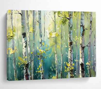 Sunlit Birch Forest Painting On Canvas DKH670