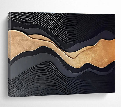 Black, Gold, and Gray Textured Abstract “Luxurious Wave Textures” Painting On Canvas DKH149