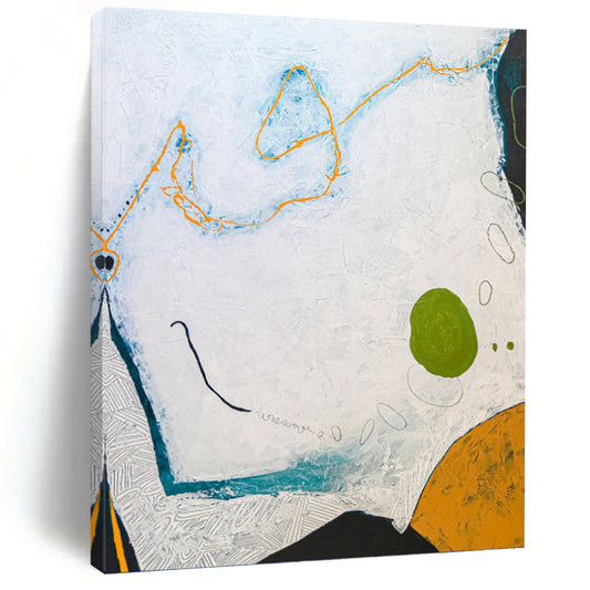 “Textured Abstract with White, Blue, Orange, and Green” - Playful Mixed - Media Painting On Canvas DKH1107