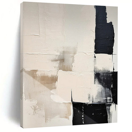 “Black - White - Beige Abstraction” - Minimalist Abstract Painting On Canvas DTP056