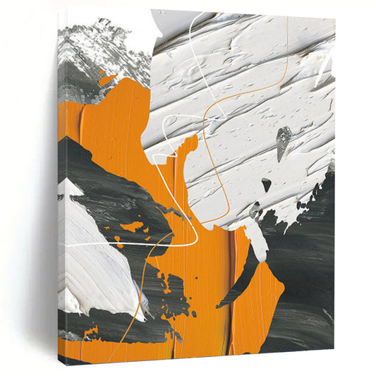 “Dynamic Forms” - Orange, White, Gray & Black Abstract Lines Painting On Canvas DKH1528