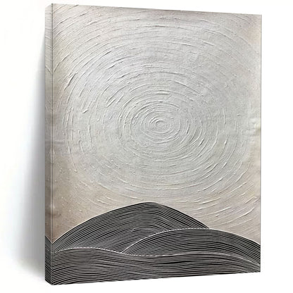 Black - and - White Rings and Hills Minimalist Abstract Art CT1960