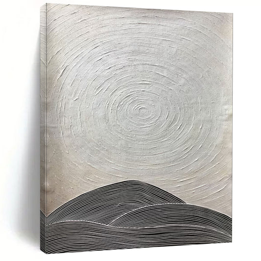 Black - and - White Rings and Hills Minimalist Abstract Art CT1960