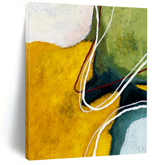 “Vibrant Color Block Abstract - Yellows, Greens, and Flowing Lines” Painting On Canvas CT2386