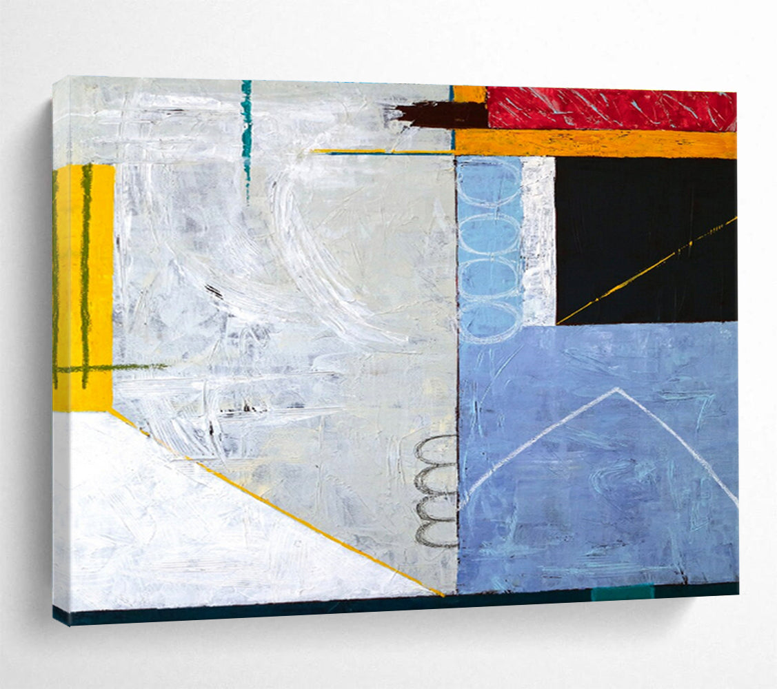 “Geometric Color Block Balance” Abstract Acrylic Painting On Canvas DKH570