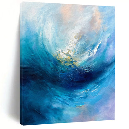 “Blue Abstract Wave” - Blue & White Abstract Painting On Canvas CT2250