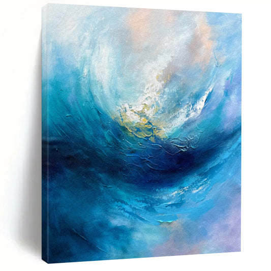“Blue Abstract Wave” - Blue & White Abstract Painting On Canvas CT2250