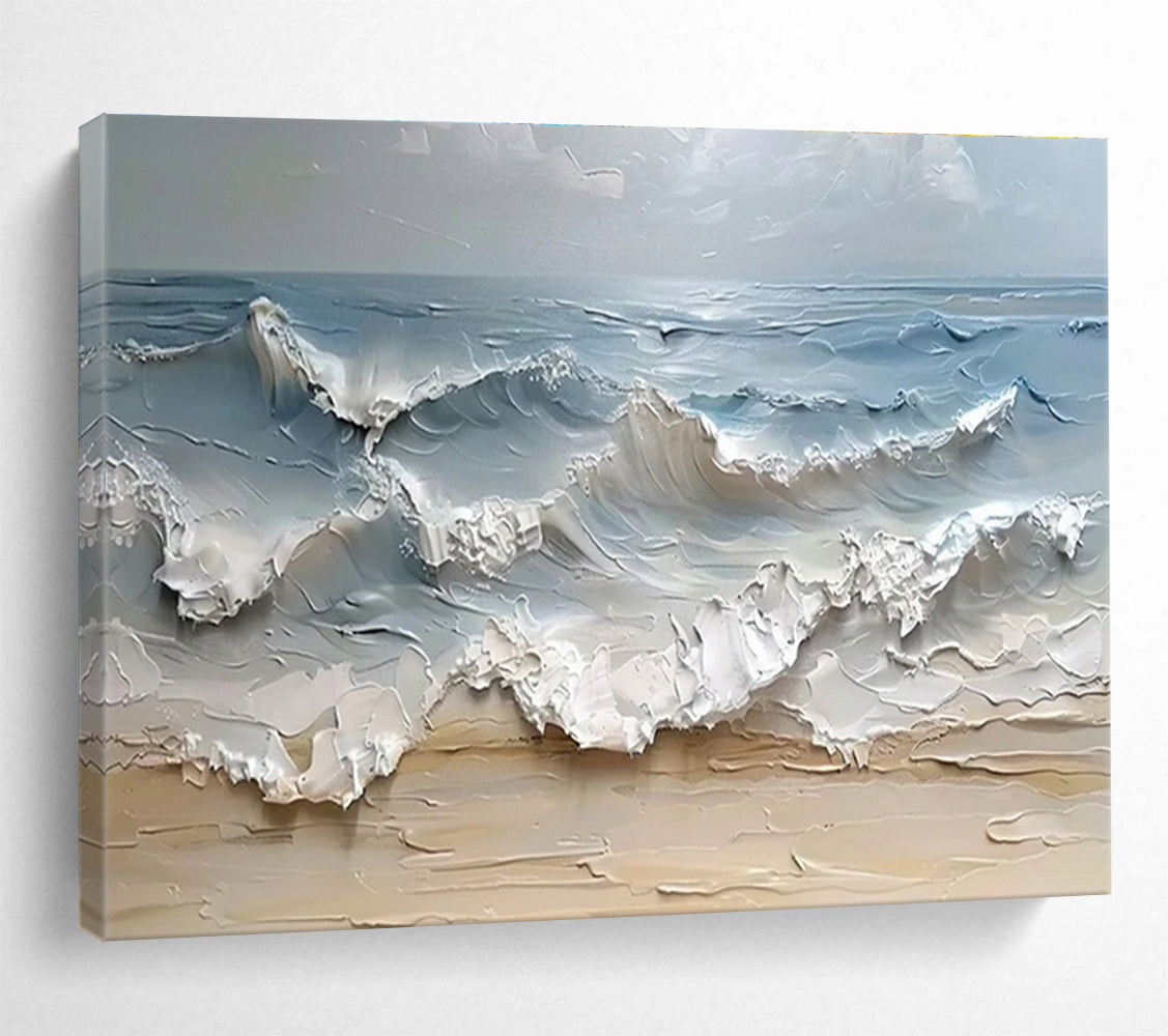 “Impasto Waves Crashing on Shore” - Dynamic Seascape Painting On Canvas DKH796