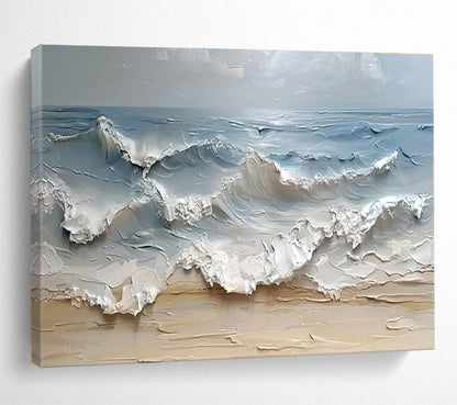 “Impasto Waves Crashing on Shore” - Dynamic Seascape Painting On Canvas DKH796