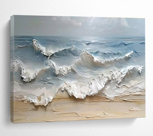 “Impasto Waves Crashing on Shore” - Dynamic Seascape Painting On Canvas DKH796