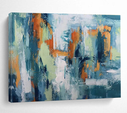 Abstract Cityscape in Teal and Orange Painting On Canvas DKH295