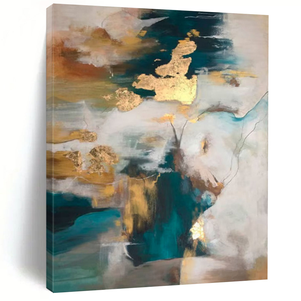 “Teal - Gold - White Abstract Clouds” – Abstract Cloud - like Art CT1002