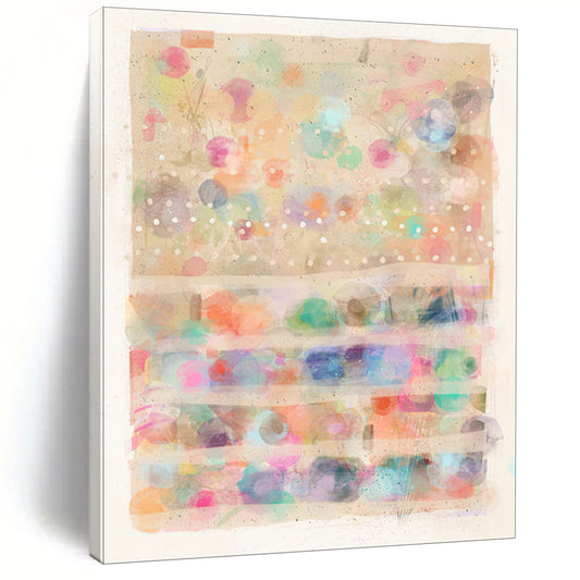Pastel Dots, Striped Layers - "Dreamy Dotscape" - Mixed - media Abstract Art CT1827