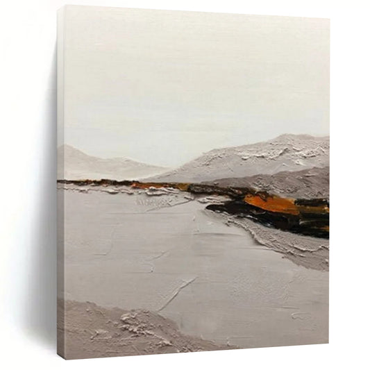 “Gray, Orange Textured Landscape ‘Misty Valley’” - Impasto Landscape Painting On Canvas DTP401