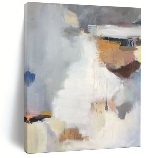 “Soft - Hued Abstract Fusion” - Gray, White & Brown Textured Painting On Canvas DKH0956