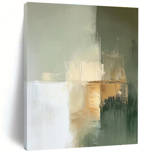 Green, Beige & White Subtle Forms, “Muted Serenity” - Minimalist Abstract Painting CT0770