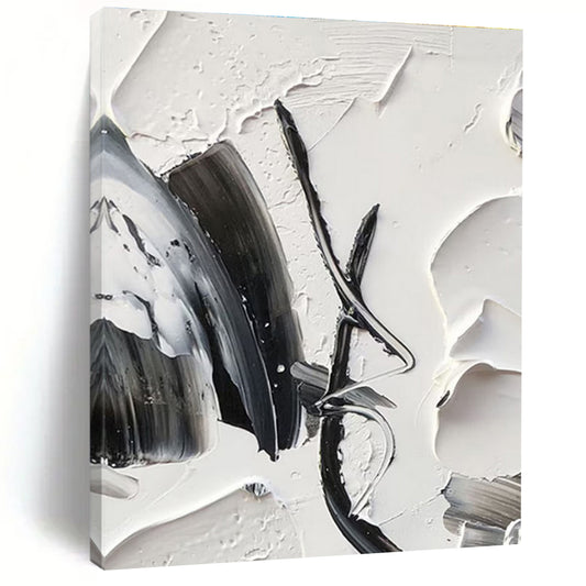 “Intricate Black - White Textures, Layered Brushstrokes” - “Whispered Secrets”，Textured Acrylic Painting CT0702