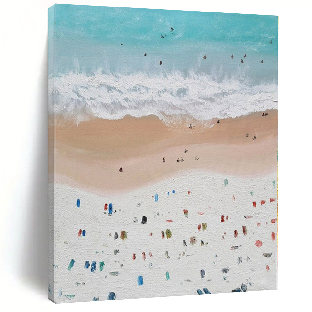 “Colorful Beach Aerial View” – Impasto Seascape Painting CT1131